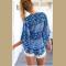Blue Floral Patchwork Lace Plunge High Waisted Short Jumpsuit