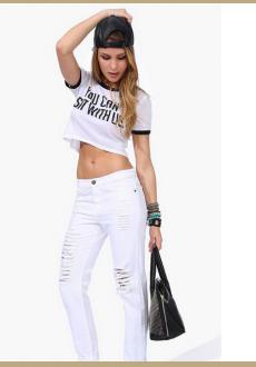 Black White Letters Print Casual Crop Top