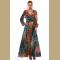 Women's V Neck Tropical Flower Printed Chiffon Long Sleeve Beach Dress
