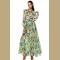 Women Summer Tropical Flower Printed Chiffon Long Sleeve Beach Dress