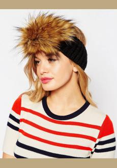 Winter Fashion Knitted Faux Fur Trim Elastic Hairband Ear Warmer Hat