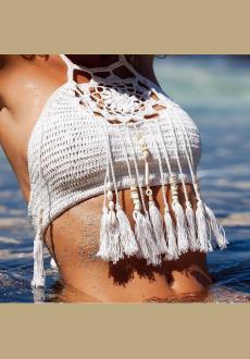 Women Crochet Lace Bralette Knit Bra Boho Beach Bikini Tassel Cami Tank Crop Top