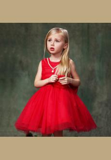 Girls red dress white flowers 2015 summer children dresses princess ball gown sleeveless