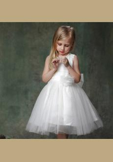 Girls white dress white flowers 2015 summer children dresses princess ball gown sleeveless