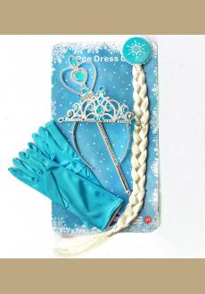 4Pcs  Elsa Princess Crown Hair Piece Wand Gloves Wigs Party Cosplay