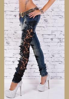 Sexy Women's Skinny Ripped Distressed Lace Jeans