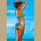 Alluring Halter Hollow Out Print Bikini Suit For Wome