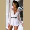 Fashion women white lace jumpsuits summer style v neck perspective sexy romper batwing sleeve floral knitting casual jum