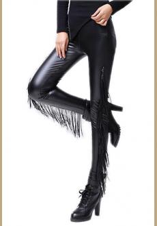 2016 women leggings fashion girl tassel leather leggings sexy punk pants 
