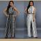BLACK AND WHITE AZTEC TRIBAL PRINT SLEEVELESS PARTY WIDE LEG JUMPSUIT
