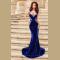 Evening gown of velvet and lace mermaid blue