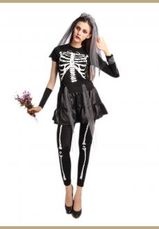 Sexy Fashion tight Halloween Skeleton Cosplay Costume