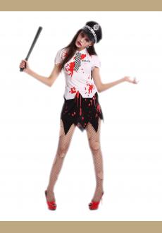 bloody women zombie police costume,it comes with hat,topwear,skirt