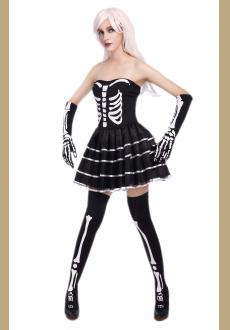 sexy halloween skeleton bustier dress costume,it comes with gloves,dress.the stocking is not include.