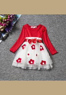 Children long sleeve dress cotton flower princess tutu skirt
