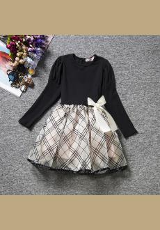 autumn sweet princess skirt girl bow long sleev dress