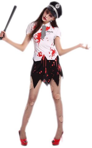 bloody women zombie police costume,it comes with hat,topwear,skirt