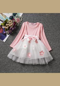 2016 Korean new girls dress spring and autumn children's long-sleeved flowers princess skirt wholesale