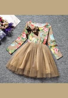   Korean style children s dress spring girls dress floral long sleeved princess skirt