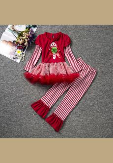 Girls christmas sets of clothing top cotton two piece children s skirt suits   pants suit 