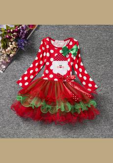   wholesale children s clothing bowknot dot Christmas cake skirt long sleeve dresses for gir