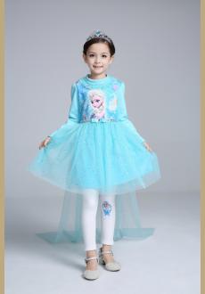 Girls dress long sleeve the new blue princess skirt  summer velvet thickening princess skirt wholesale 