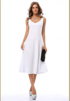 ELEGANT SLEEVELESS WHITE FIT AND FLARED GOING OUT MIDI DRESS
