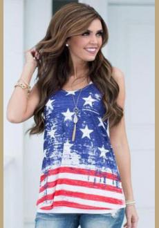 Women Stars Stripes Casual Beach American Flag Vest Shirt Top Blouse Ladies Tops
