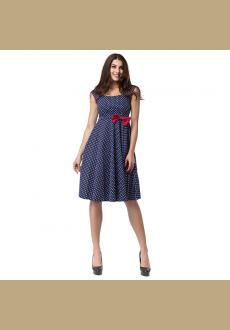 Blue White Polka Dot With Red Bow Sleeveless Tank Dress Ball Gown