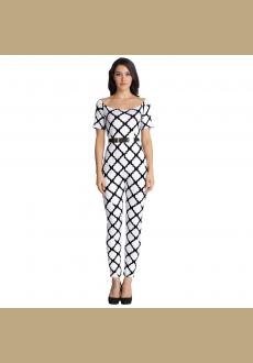 Women Jumpsuits Fashion Print Off the Shoulder with Belt