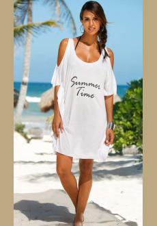 Summer Time White Cold Shoulder Casual Shirt Dress
