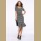 Stylish Houndstooth Printed Short Sleeves Fitted Fishtail Bottom Dress
