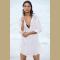 Women's Sexy Translucent Deep V Neck White Swimsuit Cover Up Dress with Pocket