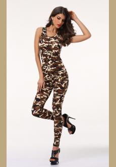 Ladies Sexy print Animal Army Tight Fit Bodysuit Catsuit Jumpsuit clubwear cosplay fancy dress 