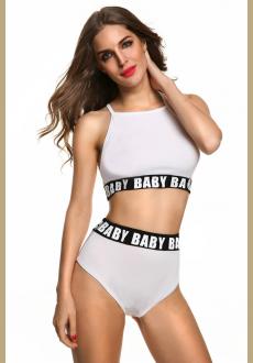 New Fashion Sexy Womens Two Piece Tankinis Bikini Set High Waist Ladies Bathing Suit Beachwear Swimwear White Black 