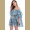 Women Summer Sexy Lovely Floral Print Strapless Off the shoulder Lace up Loose A line Halter Long Sleeve Beach Cover Up 