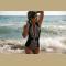 Lady One Piece Zipper Retro Print Bikini Push Up Monokini Conjoined Bathing Suit
