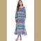 Women Two Ways Wearing Off the shoulder Elastic Curling Collar Band Long Sleeve Ankle Length Print Sun Dress Thin Transl