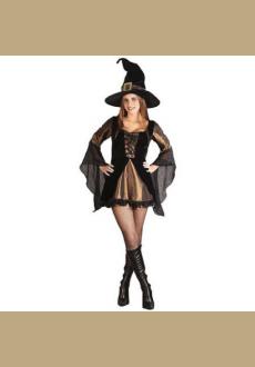 Halloween women witch costume dress with gold corset 