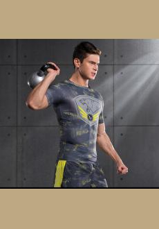 Men’s Compression Short Sleeve Printed Sports Shirt Skin Running Tee