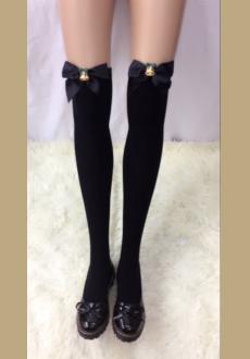 Women's Thigh Stocking with Satin Bows Opaque Over The Knee Halloween Socks