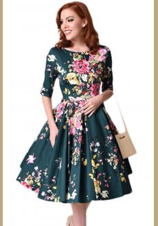 Jasper Vintage Style Floral Half Sleeve Swing Dress