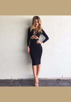 Women's Sexy Long Sleeve Stretch Bodycon Party Bandage Dresses