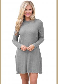 Gray High Neck Long Sleeve Knit Sweater Dress