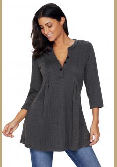 Charcoal Cable Knit Button Neck Swingy Tunic