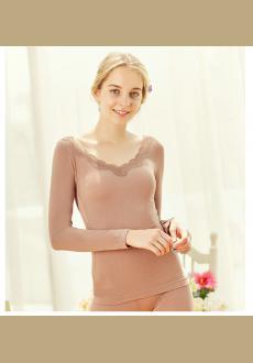 Lace Thermal Underwear V Neck Warm Embroidery Set Top And Bottom for Women