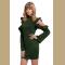 Army Green Cold Shoulder Ruffle Long Sleeve Bodycon Dress