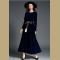 Retro Vintage Dark Blue Velvet Dress Women Long Sleeve Collar Dresses
