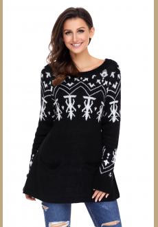 Black A-line Casual Fit Christmas Fashion Sweater