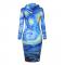 3D Space Galaxy Blue Vortex Hooded Sweatshirt Dress Women Autumn Winter Long Sleeve Hoodies Dress Bodycon Dress Vestidos